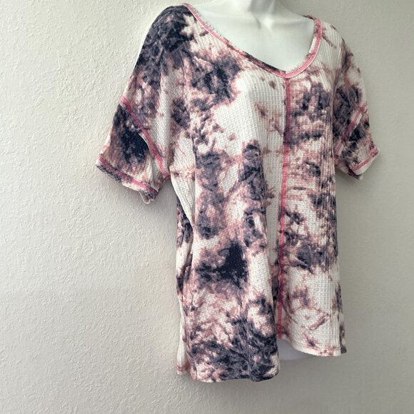VANILLA BAY TIE DYE WAFFLE WEAVE TOP - Picture 3 of 10